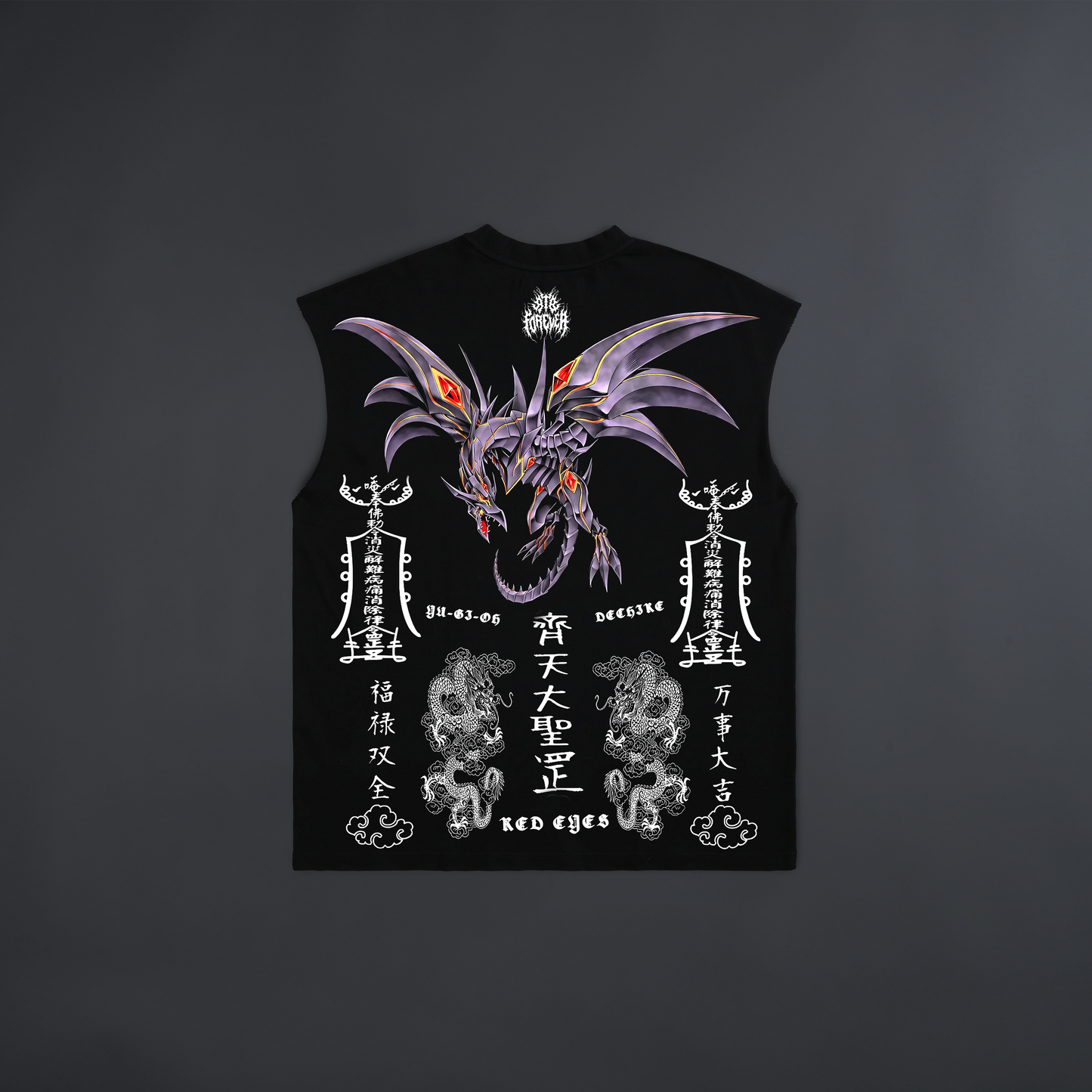 RED EYES DARKNESS METAL DRAGON '1 OF 50' BOX CUT MUSCLE TEE IN BLACK