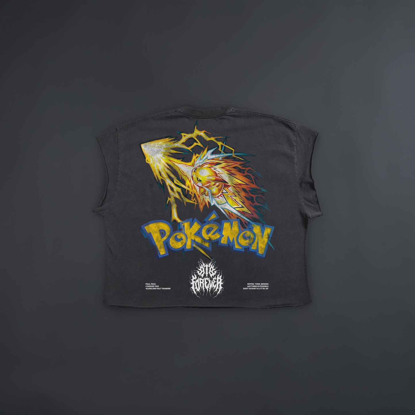 PIKACHU: 10 MILLION VOLT THUNDER 'LIMITED' BOX CUT MUSCLE TANK IN GREY