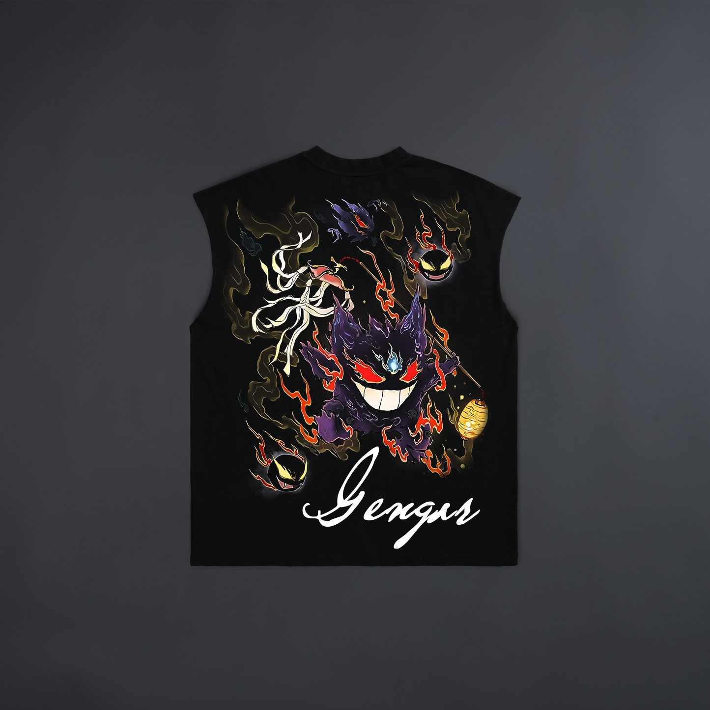 GENGAR & THE GHOSTS LONGLINE MUSCLE TEE IN BLACK
