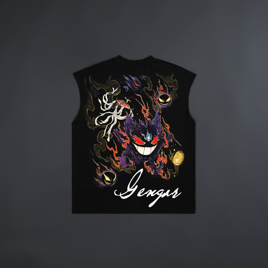 GENGAR & THE GHOSTS LONGLINE MUSCLE TEE IN BLACK