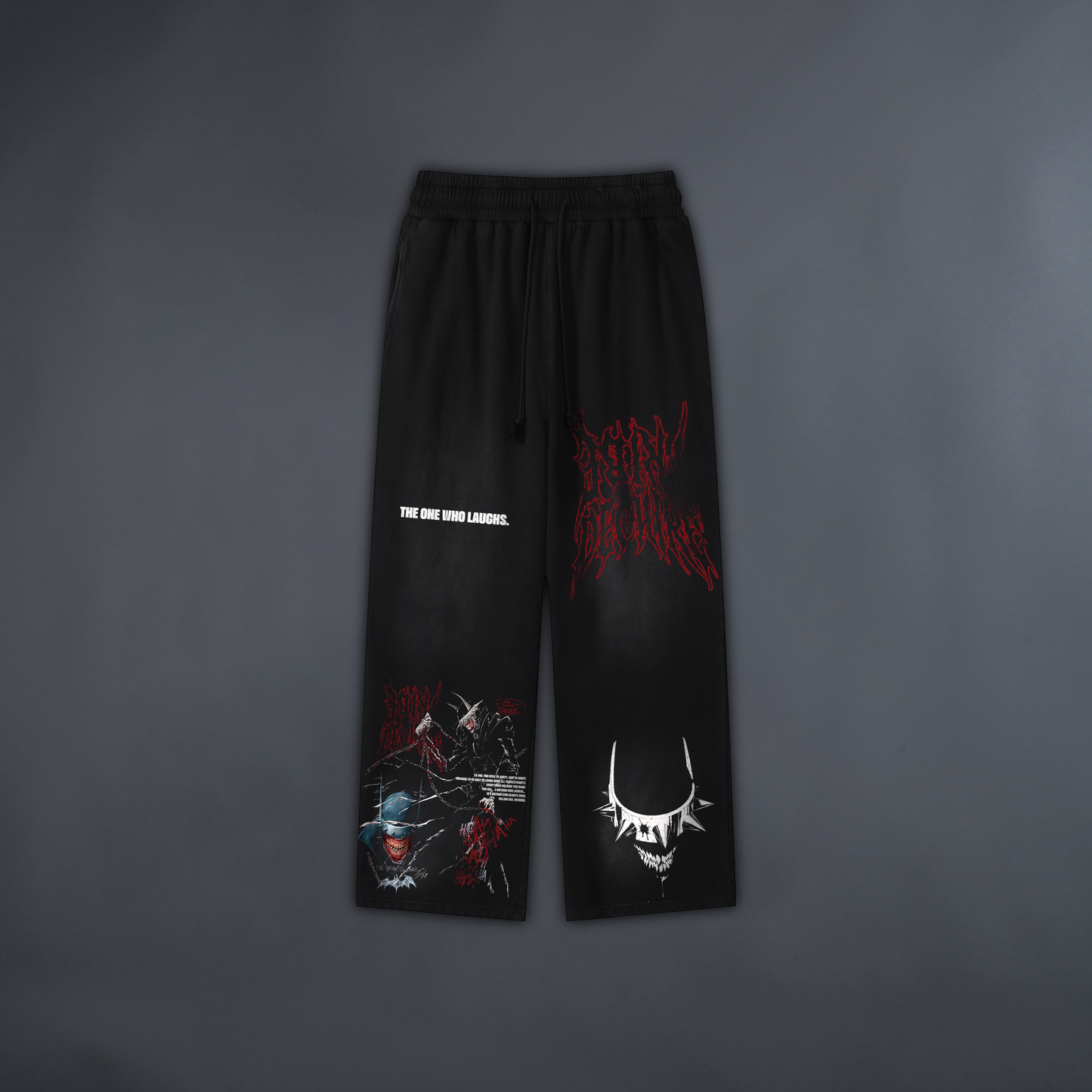 THE ONE WHO LAUGHS "LIMITED" OVERSIZED ACID WASH WIDE LEG SWEATS IN SPACE BLACK