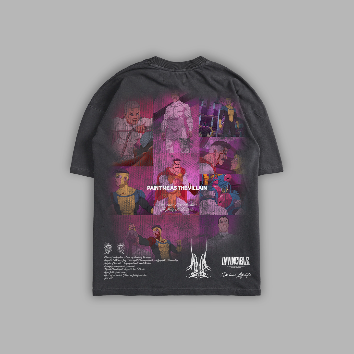 BATTLE OF THRAXA 'LIMITED' OVERSIZED LTWT DROP SHOULDER TEE IN DEEP GREY