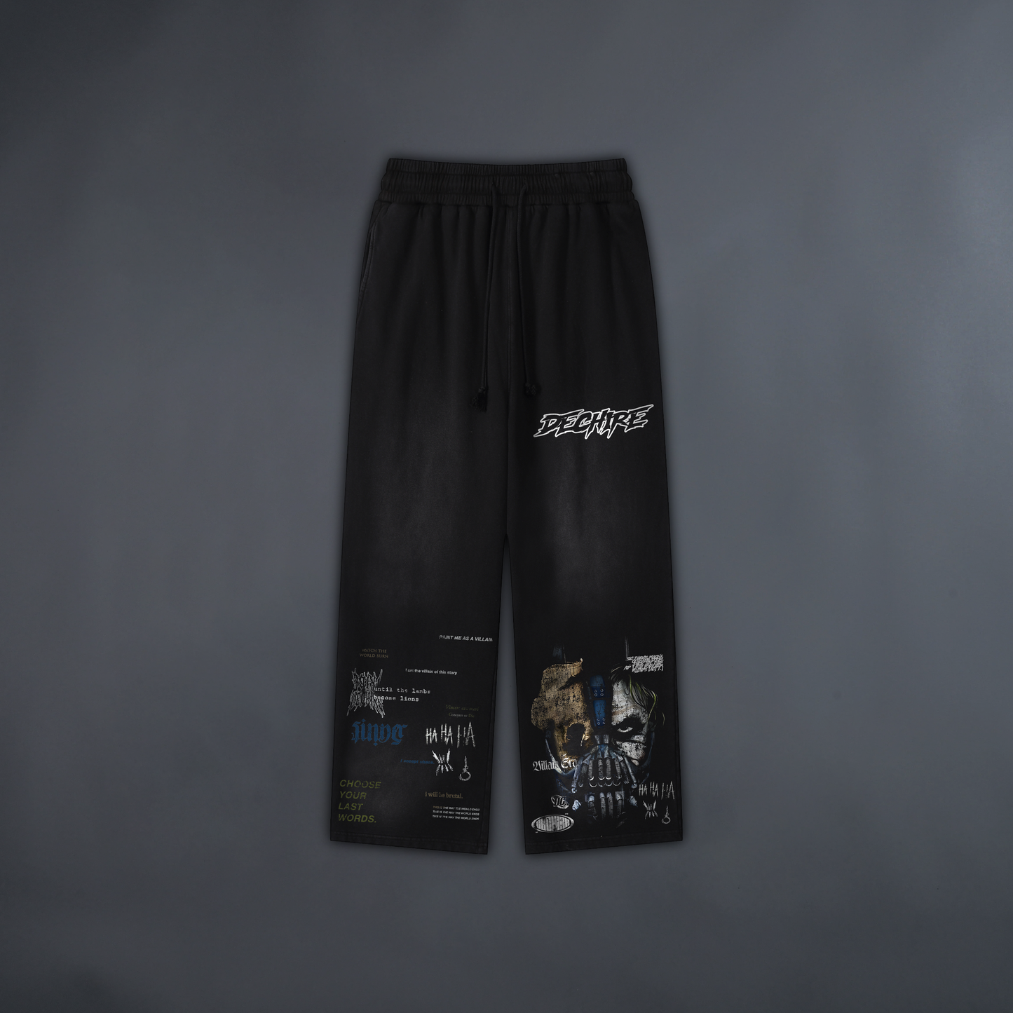 TRILOGY "LIMITED" OVERSIZED ACID WASH WIDE LEG SWEATS IN SPACE BLACK