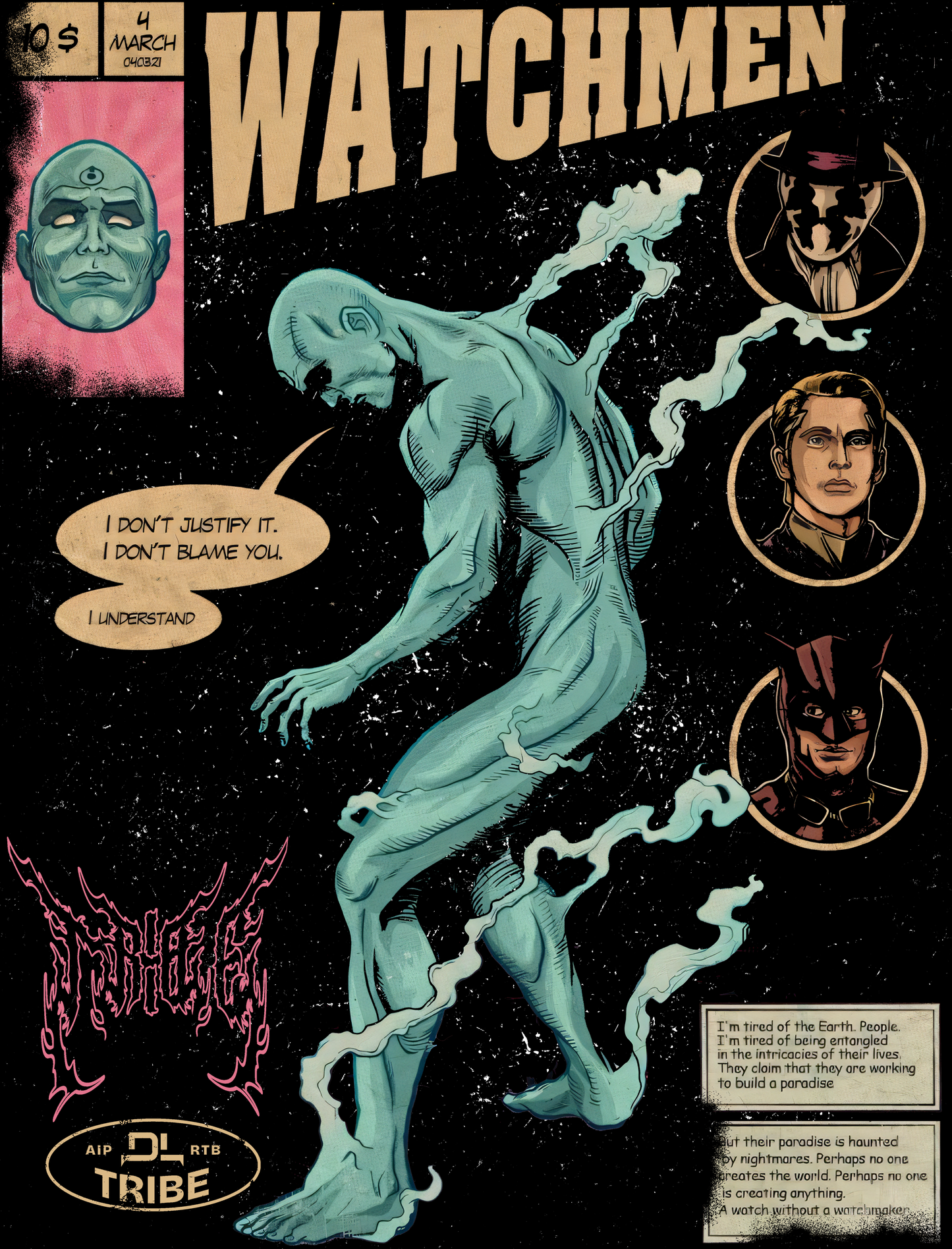 TEK WATCHMEN: THE END IS NOW 'LIMITED' 8.5oz LA:MADE WGD TEE IN BLACK